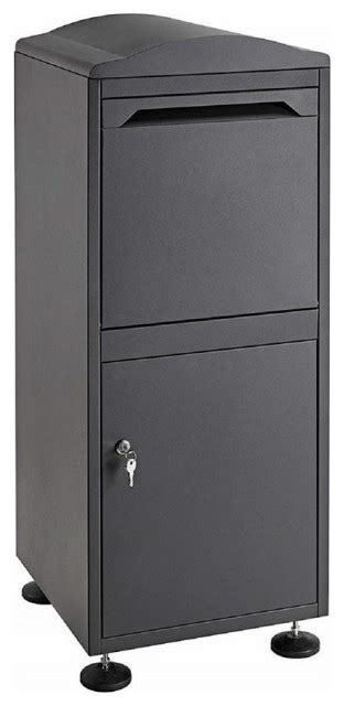 black free-standing steel secured parcel drop box|free standing parcel slot box.